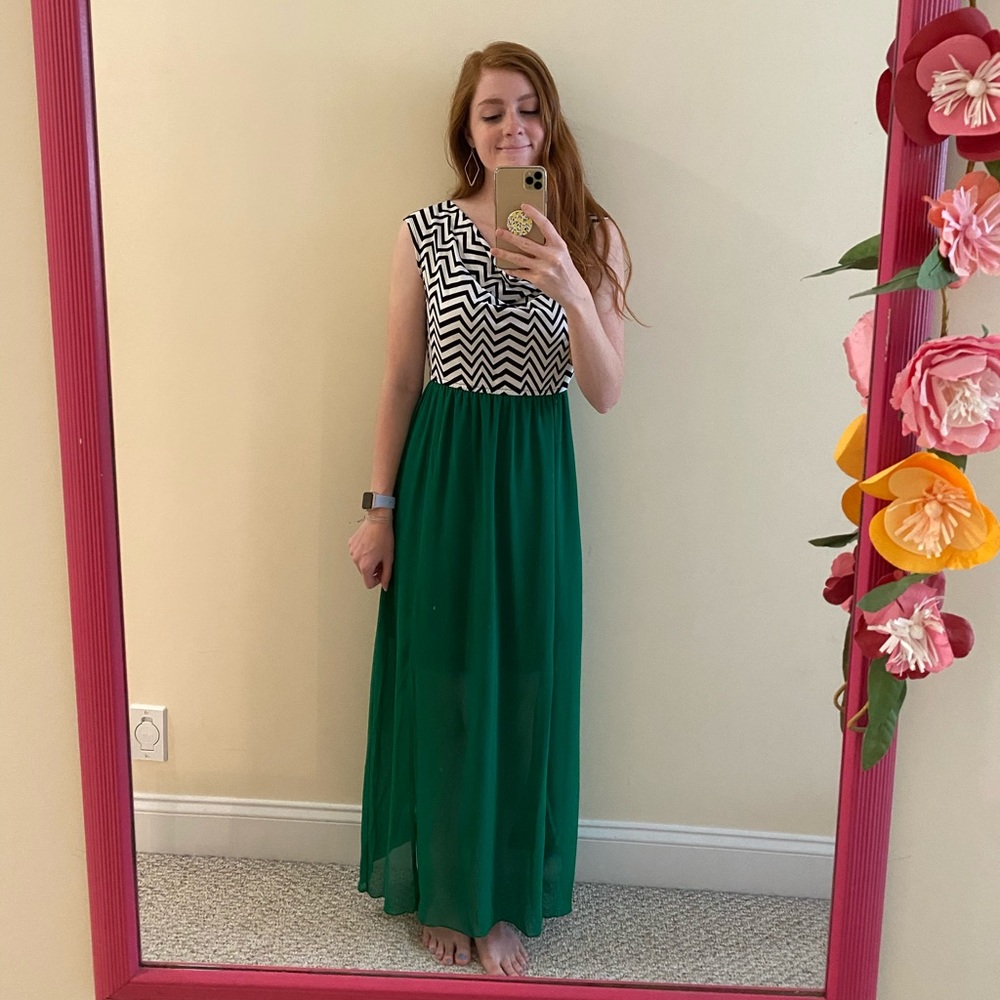 Green & black maxi dress